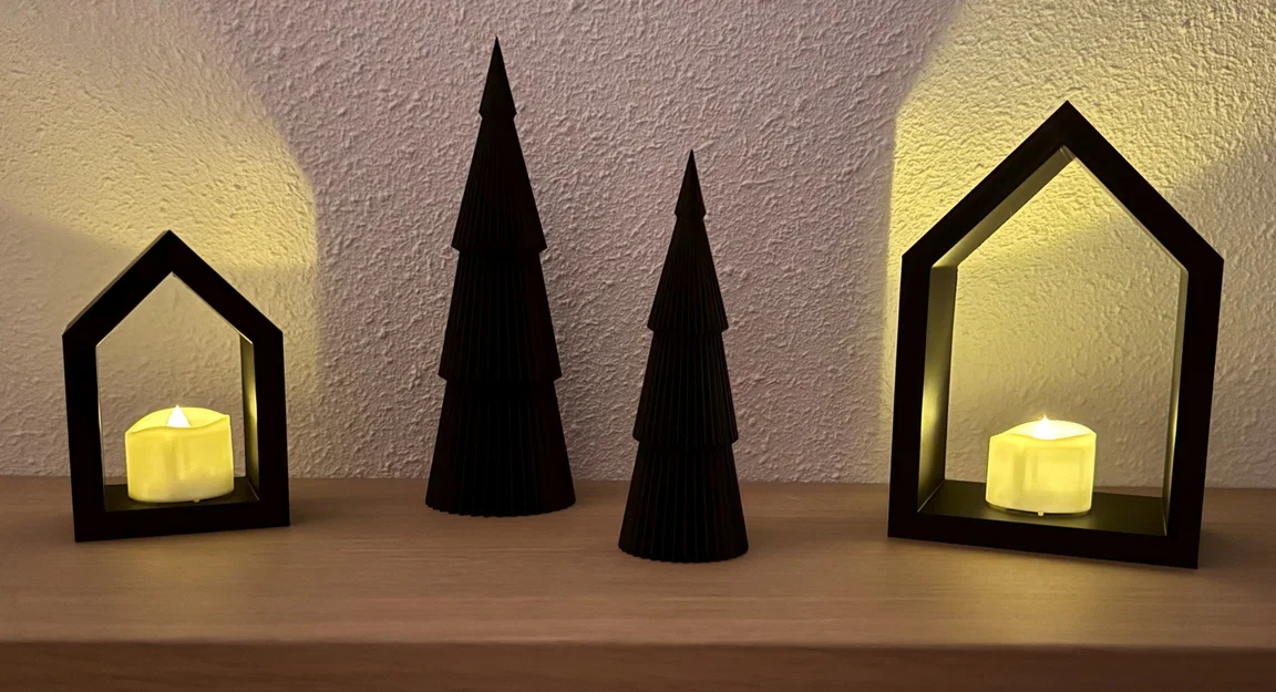 Đồ trang trí Giáng sinh hiện đại - Cây thông vân nổi và nhà nến tealight - Image 1