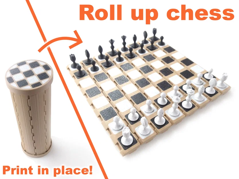 Roll Up Chess - Print in Place - (Single Extruder) | Bộ cờ vua cuộn in liền khối - Image 1