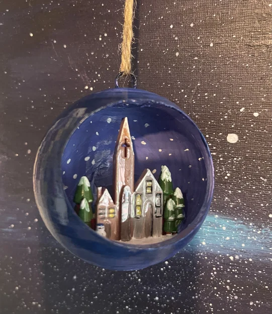 Quả cầu Giáng sinh 3D có tiểu cảnh ngôi làng đẹp mắt - Image 1