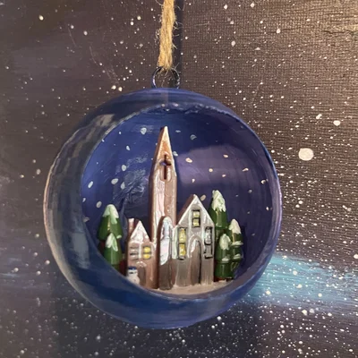 Quả cầu Giáng sinh 3D có tiểu cảnh ngôi làng đẹp mắt