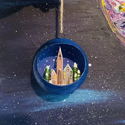 Quả cầu Giáng sinh 3D có tiểu cảnh ngôi làng đẹp mắt