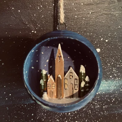 Quả cầu Giáng sinh 3D có tiểu cảnh ngôi làng đẹp mắt