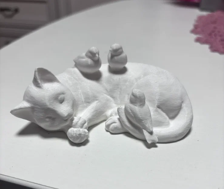 Mô hình 3D mèo ngủ cùng chim cực dễ thương trang trí bàn học - Image 1