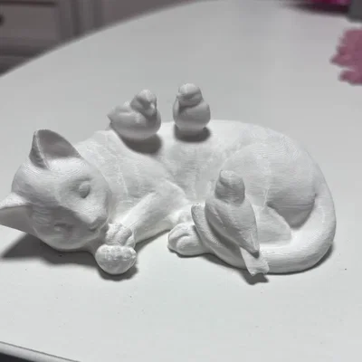 Mô hình 3D mèo ngủ cùng chim cực dễ thương trang trí bàn học