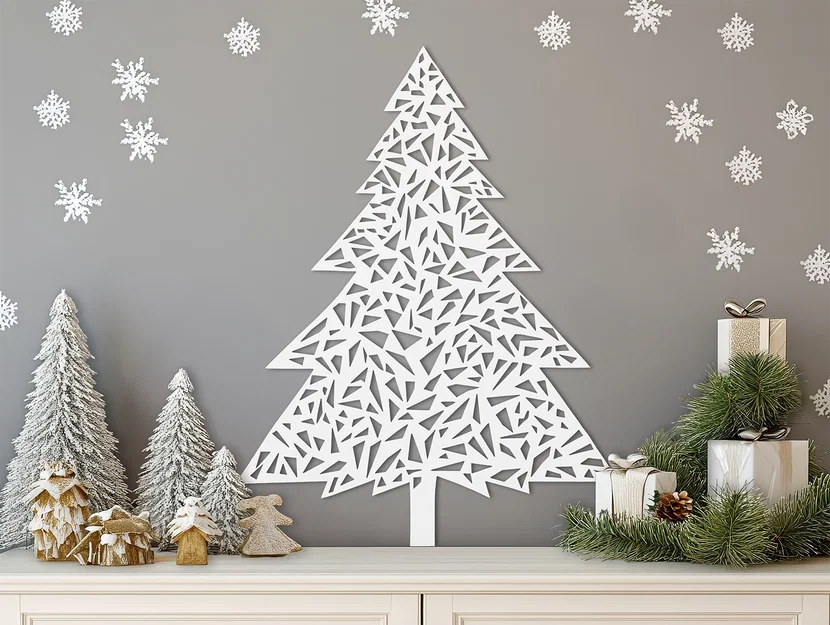 Cây thông Noel trang trí treo tường 3D - Thiết kế hình học hiện đại - Image 1