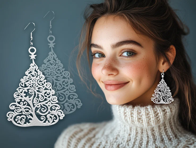 Bông tai hình cây thông Noel - Phụ kiện in 3D tinh tế cho mùa lễ hội - Image 1