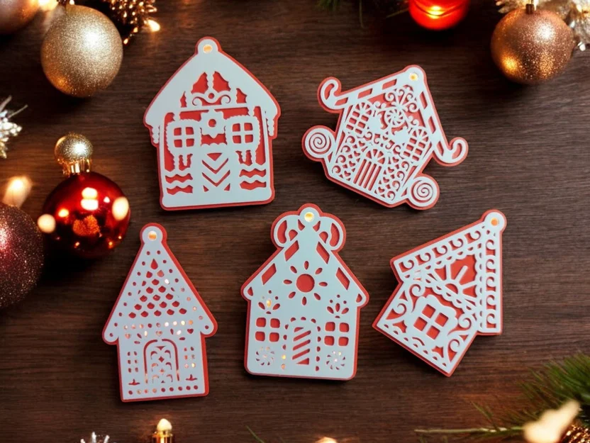 Bộ sưu tập vật phẩm trang trí Giáng sinh 3D hình ngôi nhà bánh gừng - Image 1