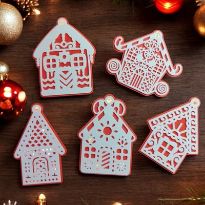 Bộ sưu tập vật phẩm trang trí Giáng sinh 3D hình ngôi nhà bánh gừng
