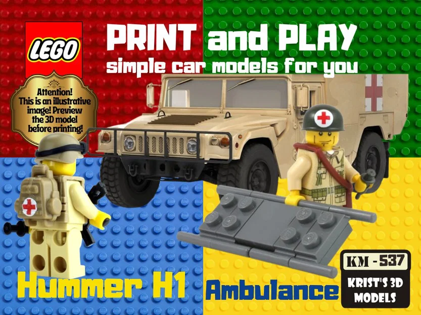 Mô hình xe cứu thương Hummer H1 phong cách LEGO cho máy in 3D - Image 1