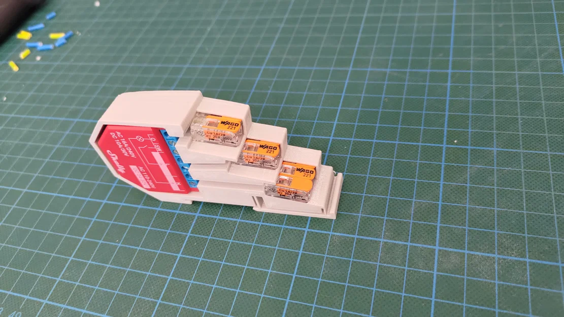 Ngàm gắn ray DIN cho Shelly Mini & Shelly Plus kèm đầu nối Wago 221 - Image 1