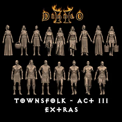 Bộ mô hình nhân vật NPC Diablo II Act III cho người chơi 3D