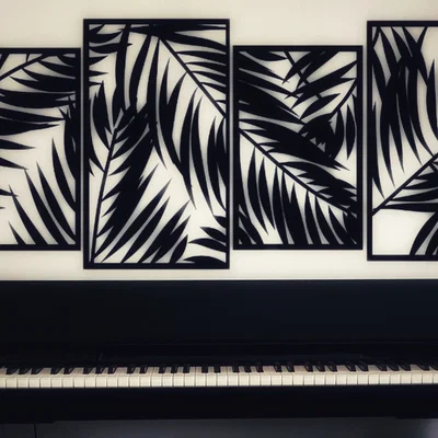 Tranh treo tường lá cọ 4 tấm (Palm - wall art) decor độc đáo
