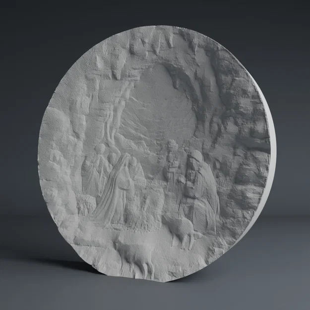 Phù điêu cảnh Chúa Giáng Sinh (Nativity scene) dạng tròn - Image 1