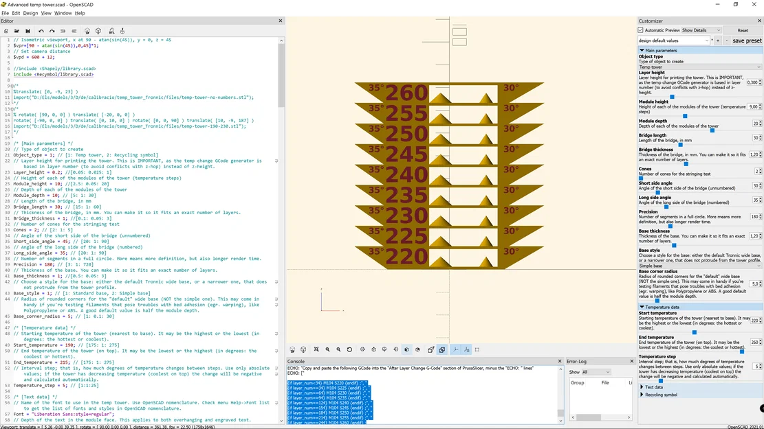 Tháp nhiệt độ & bridging parametric + bộ tạo G-Code - Image 4
