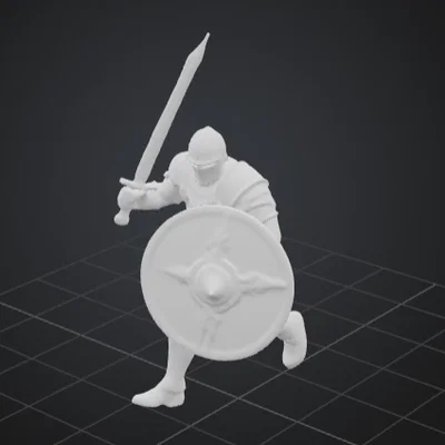 Mô hình chiến binh trung cổ cầm kiếm và khiên in 3D