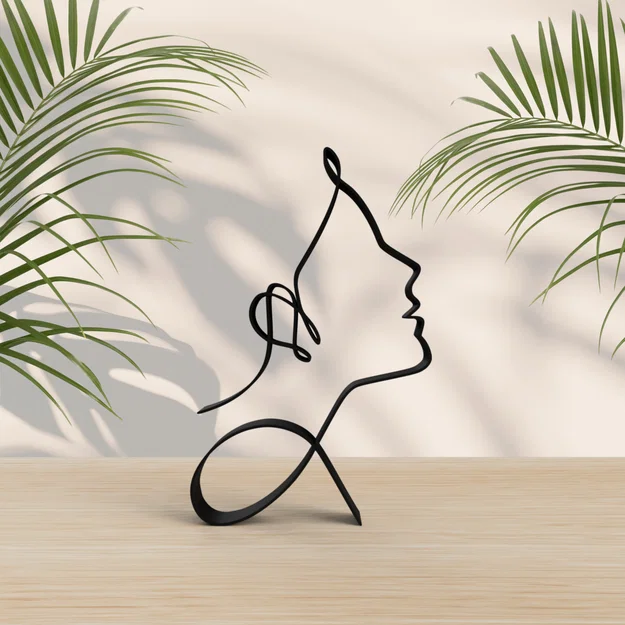 Mẫu trang trí 3D nghệ thuật một đường nét chân dung phụ nữ - Image 1