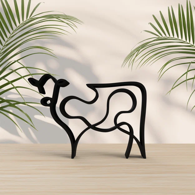Tượng nghệ thuật chú bò 3D phong cách tối giản (One Line Art) - Image 1