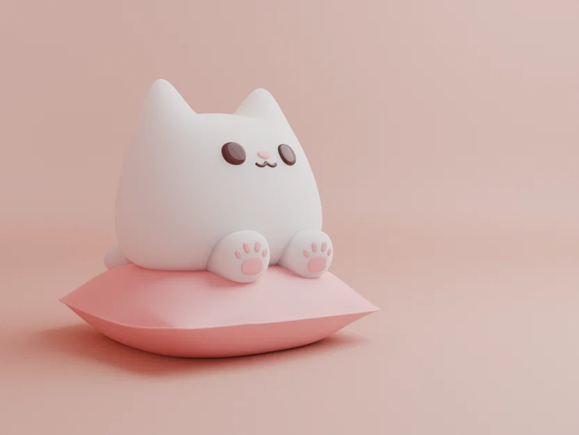 Mô hình chú mèo ú dễ thương ngồi trên gối (Cute Chubby Cat 3D) - Image 1