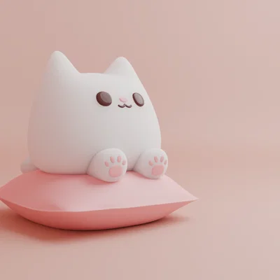 Mô hình chú mèo ú dễ thương ngồi trên gối (Cute Chubby Cat 3D)
