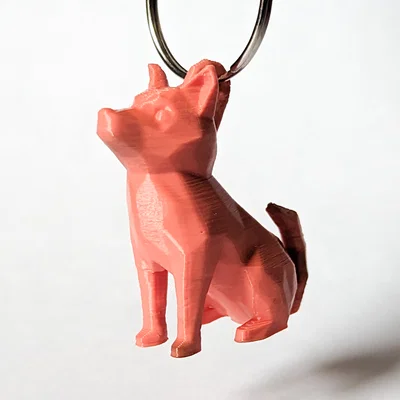 Móc khóa chó Low Poly ngồi dễ thương có vòng treo (Keyring/Keychain)