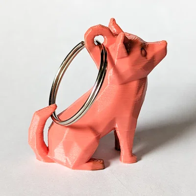 Móc khóa chó Low Poly ngồi dễ thương có vòng treo (Keyring/Keychain)