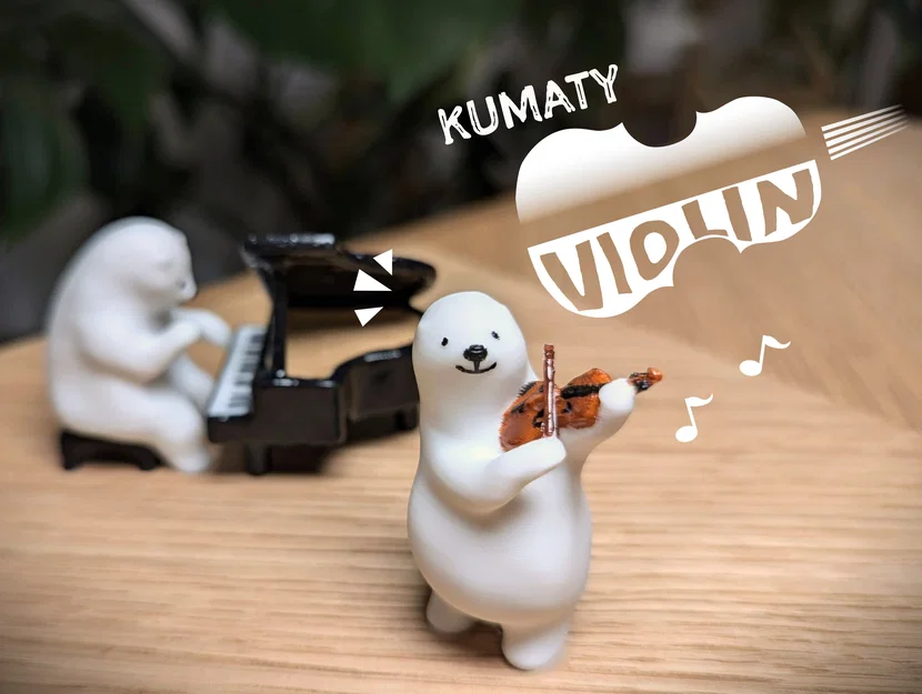 Mô hình gấu KUMATY chơi đàn Violin - Đồ trang trí in 3D dễ thương - Image 1
