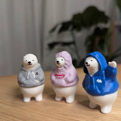 Mô hình gấu bắc cực mặc áo hoodie (KUMATY Hoodies) in 3D siêu cute