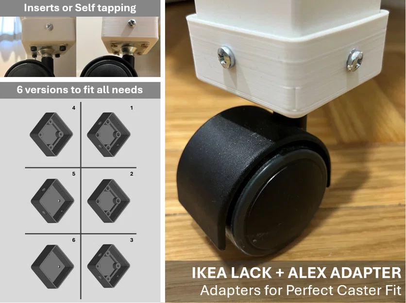 Chân adapter bàn IKEA Lack cho bánh xe caster IKEA Alex - Image 1