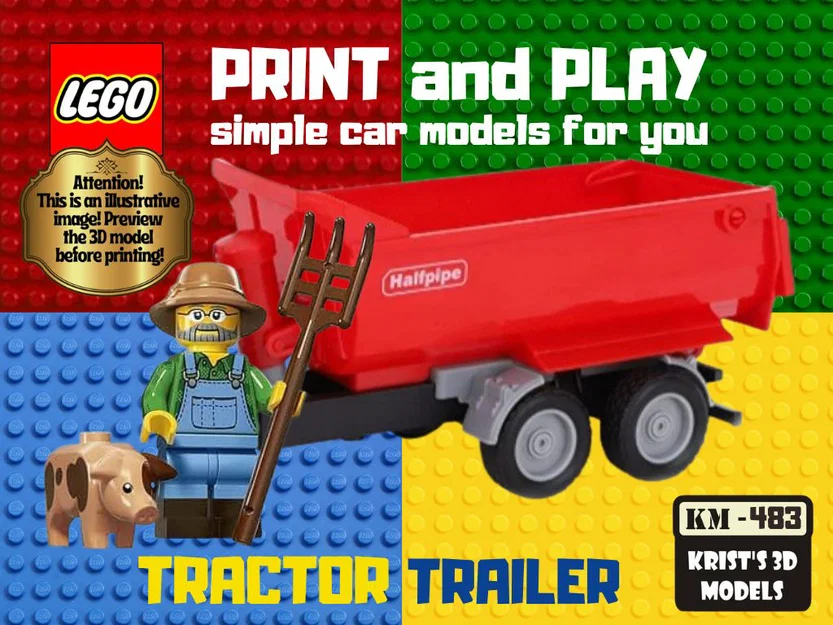 Mô hình xe moóc kéo Lego (Tractor Trailer) in 3D cực đẹp - Image 1