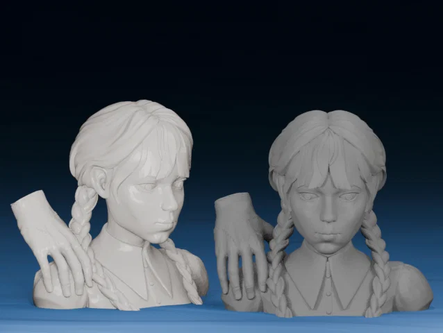 Tượng bán thân Wednesday Addams và Thing 3D độc đáo - Image 1