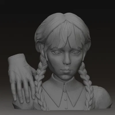 Tượng bán thân Wednesday Addams và Thing 3D độc đáo