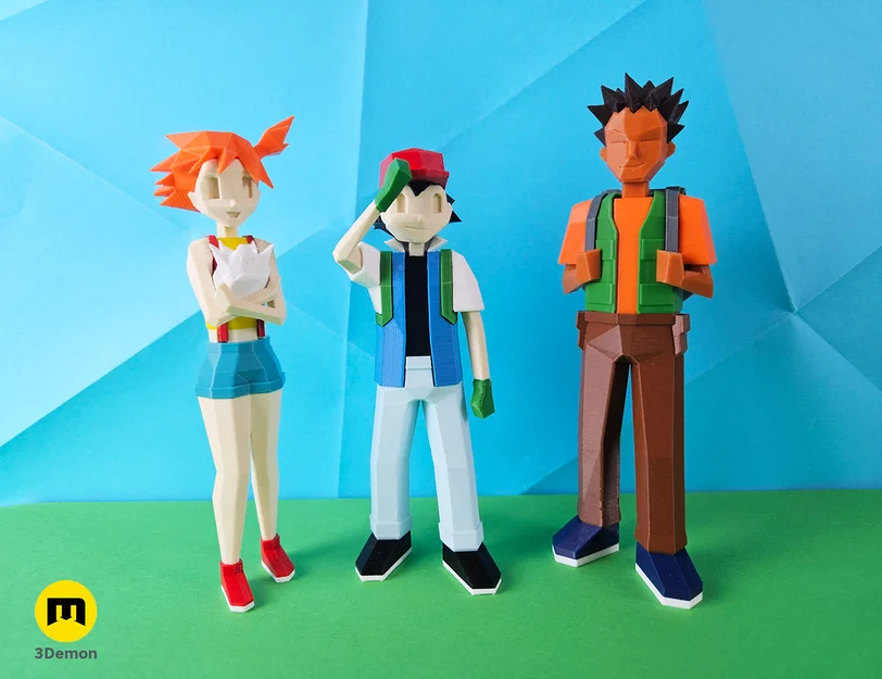 Mô hình Low Poly Ash, Misty và Brock trong Pokemon! - Image 1