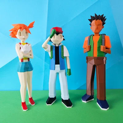 Mô hình Low Poly Ash, Misty và Brock trong Pokemon!