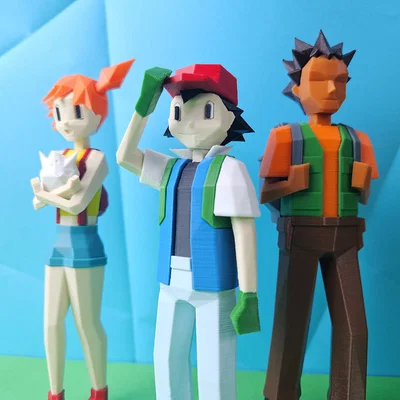 Mô hình Low Poly Ash, Misty và Brock trong Pokemon!