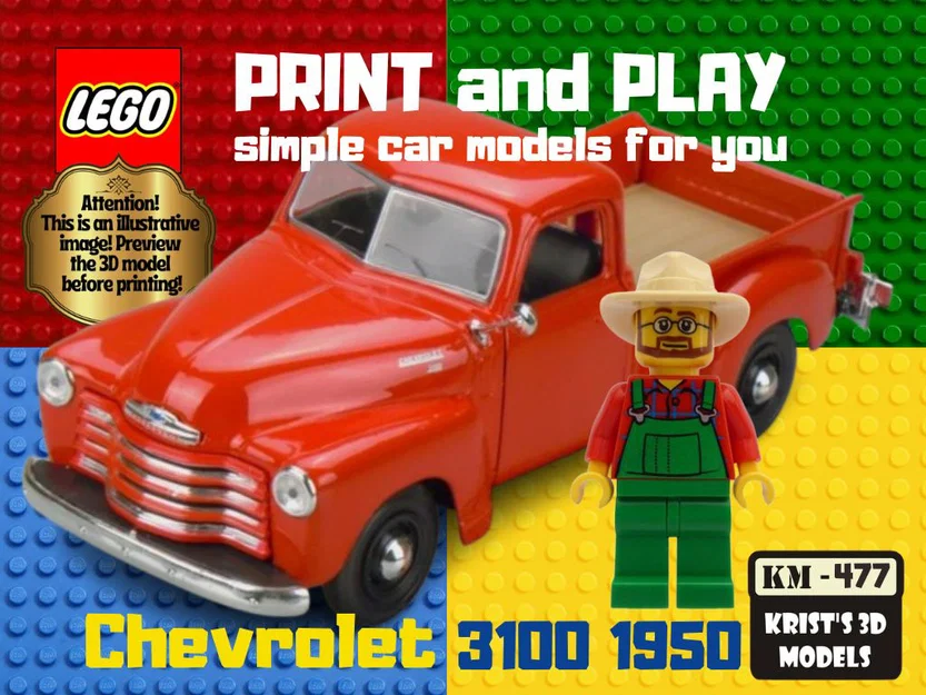 Mô hình in 3D xe Chevrolet 3100 năm 1950 tương thích với LEGO - Image 1