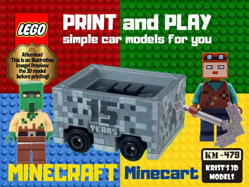 Mô hình xe goòng Minecraft (LEGO Minecraft Cart) in 3D siêu chất - Image 1