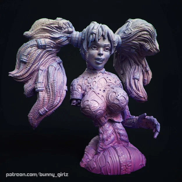 Mô hình 3D tượng bán thân Cybergirl Vega phong cách Cyberpunk - Image 1