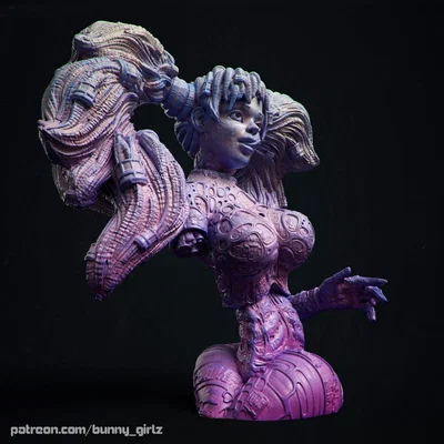 Mô hình 3D tượng bán thân Cybergirl Vega phong cách Cyberpunk