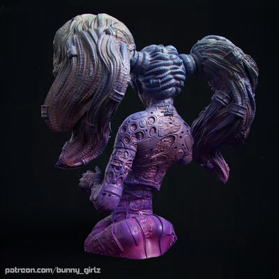 Mô hình 3D tượng bán thân Cybergirl Vega phong cách Cyberpunk