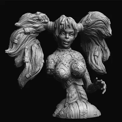 Mô hình 3D tượng bán thân Cybergirl Vega phong cách Cyberpunk