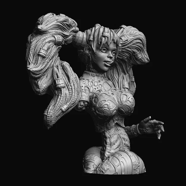 Mô hình 3D tượng bán thân Cybergirl Vega phong cách Cyberpunk - Image 6