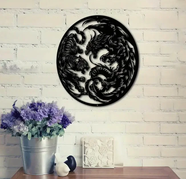 Mẫu tranh treo tường Rồng Hổ Âm Dương in 3D nghệ thuật - Image 1