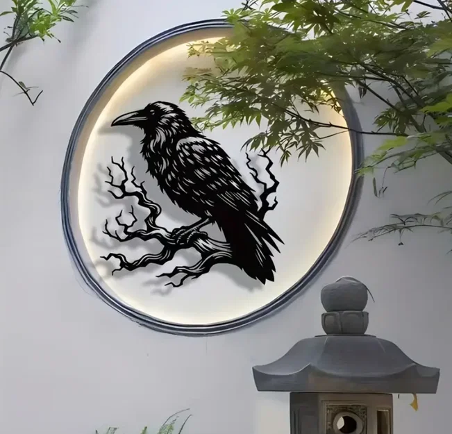 Tranh treo tường 3D hình con quạ đậu trên cành cây nghệ thuật - Image 1