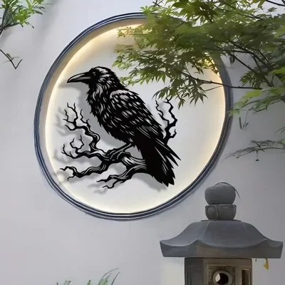 Tranh treo tường 3D hình con quạ đậu trên cành cây nghệ thuật