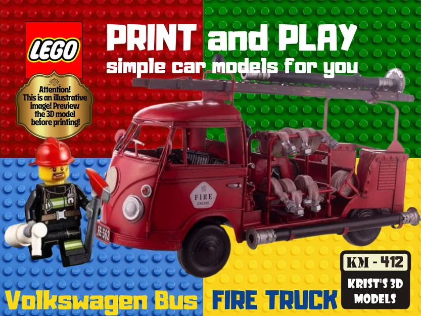Mô hình in 3D xe cứu hỏa Volkswagen Bus phong cách LEGO độc đáo - Image 1