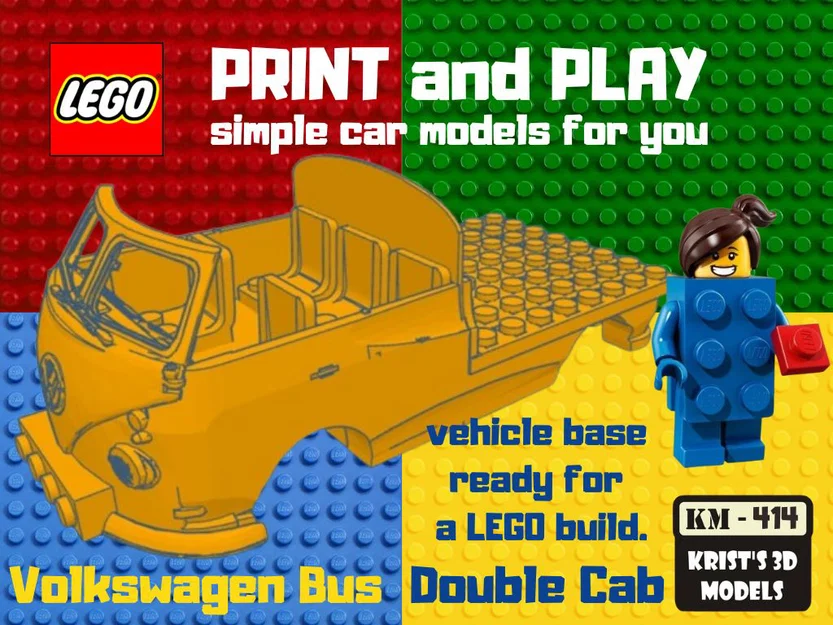Khung xe Volkswagen BUS Double Cab tương thích LEGO để in 3D - Image 1