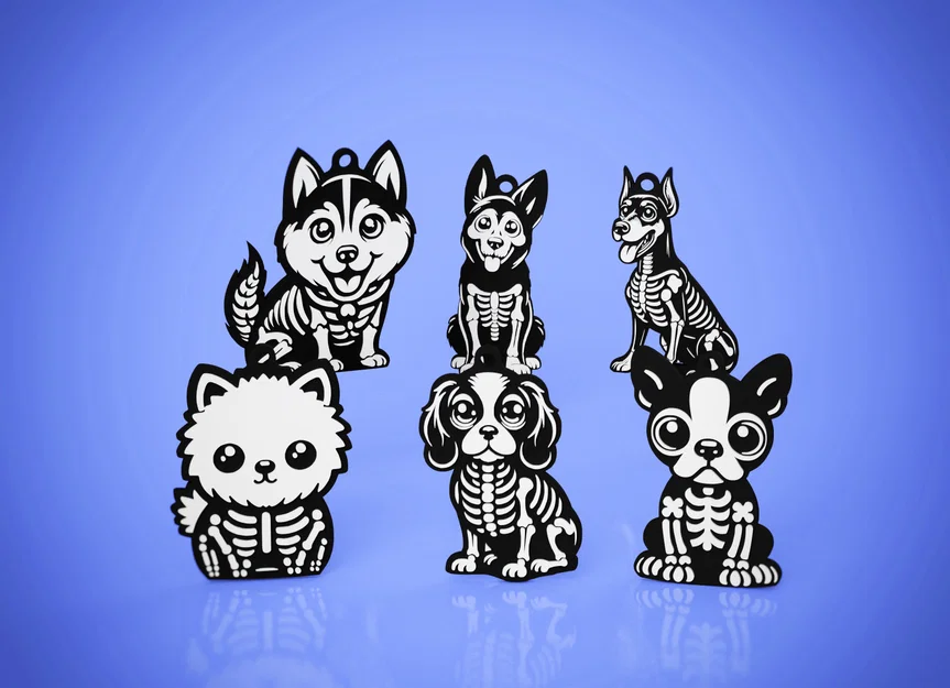 Bộ 3 Móc Khóa Halloween Chó Skeleton (Dogs Set 3 Halloween Keychains Skeleton) - Image 1