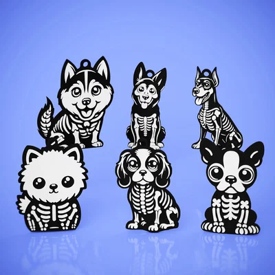 Bộ 3 Móc Khóa Halloween Chó Skeleton (Dogs Set 3 Halloween Keychains Skeleton)