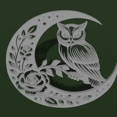 Mô hình 3D Cú đêm và Trăng khuyết (Moon Owl) trang trí nghệ thuật
