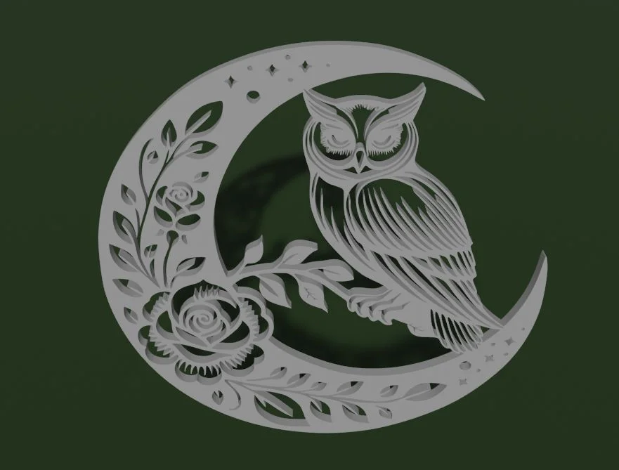 Mô hình 3D Cú đêm và Trăng khuyết (Moon Owl) trang trí nghệ… 1